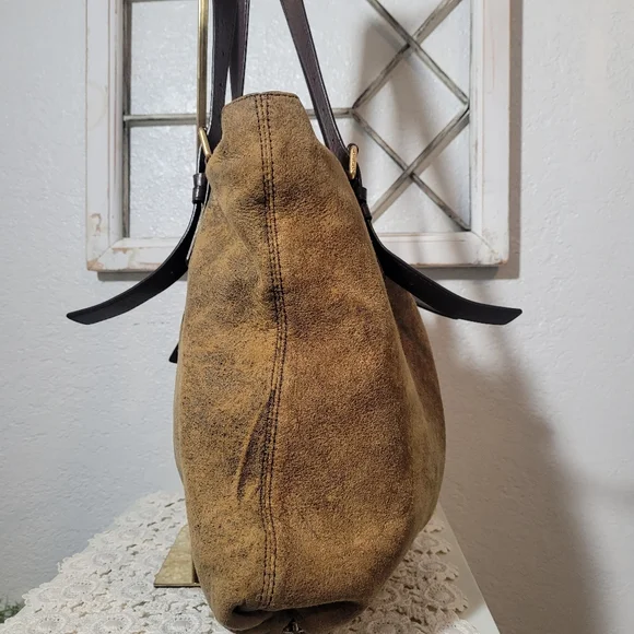 Michael Kors Brown Soft Suede Leather Shoulder Tote Bucketbag Adjustable Straps - Picture 3 of 13